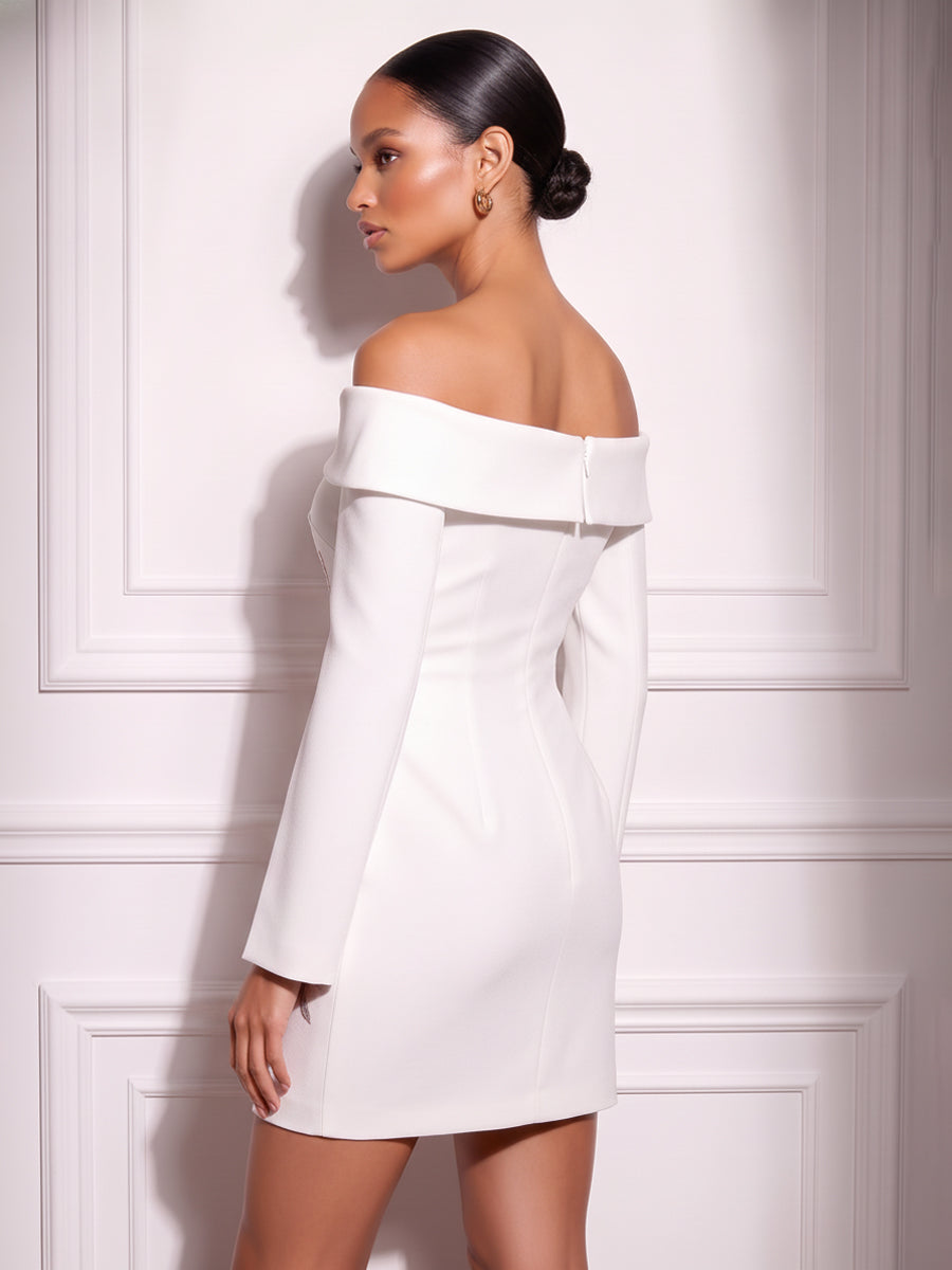 Stretch Mesh Bodycon Off Shoulder Short Cocktail Dresses with Floral Embroidery