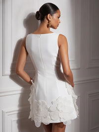 Stretch Mesh Bodycon Scoop Neck Short Cocktail Dresses with 3D Flowers