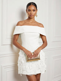 Stretch Mesh Bodycon Off Shoulder Short Cocktail Dresses with 3D Flowers