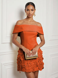 Stretch Mesh Bodycon Off Shoulder Short Cocktail Dresses with 3D Flowers