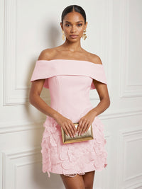Stretch Mesh Bodycon Off Shoulder Short Cocktail Dresses with 3D Flowers