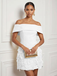 Stretch Mesh Bodycon Off Shoulder Short Cocktail Dresses with 3D Flowers