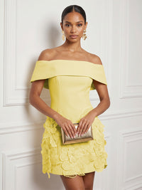 Stretch Mesh Bodycon Off Shoulder Short Cocktail Dresses with 3D Flowers
