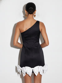 Satin Bodycon One Shoulder Short Cocktail Dresses with Bow