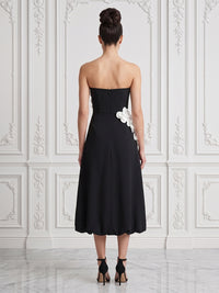 Stretch Mesh A-Line/Princess Strapless Tea-Length Cocktail Dresses with 3D Flowers
