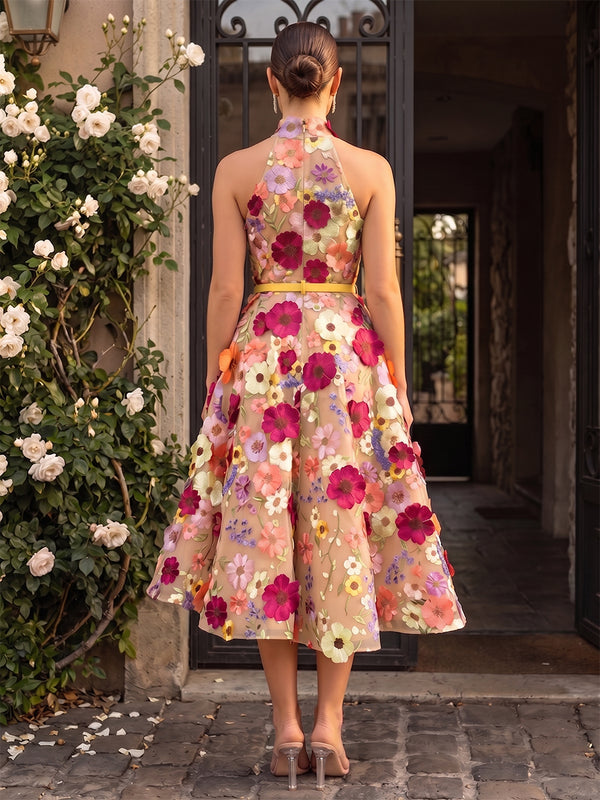 Lace Appliques A-Line/Princess High Neck Tea-Length Cocktail Dresses with Belt