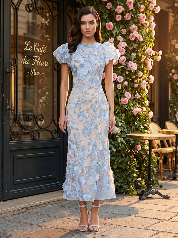 Lace Appliques Sheath/Column Scoop Neck Tea-Length Cocktail Dresses for Women