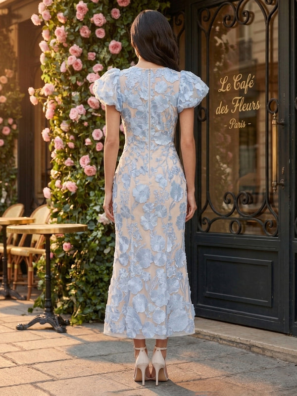Lace Appliques Sheath/Column Scoop Neck Tea-Length Cocktail Dresses for Women