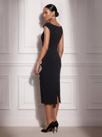 Satin Sheath/Column Square Neck Tea-Length Cocktail Dresses with Floral Bodice