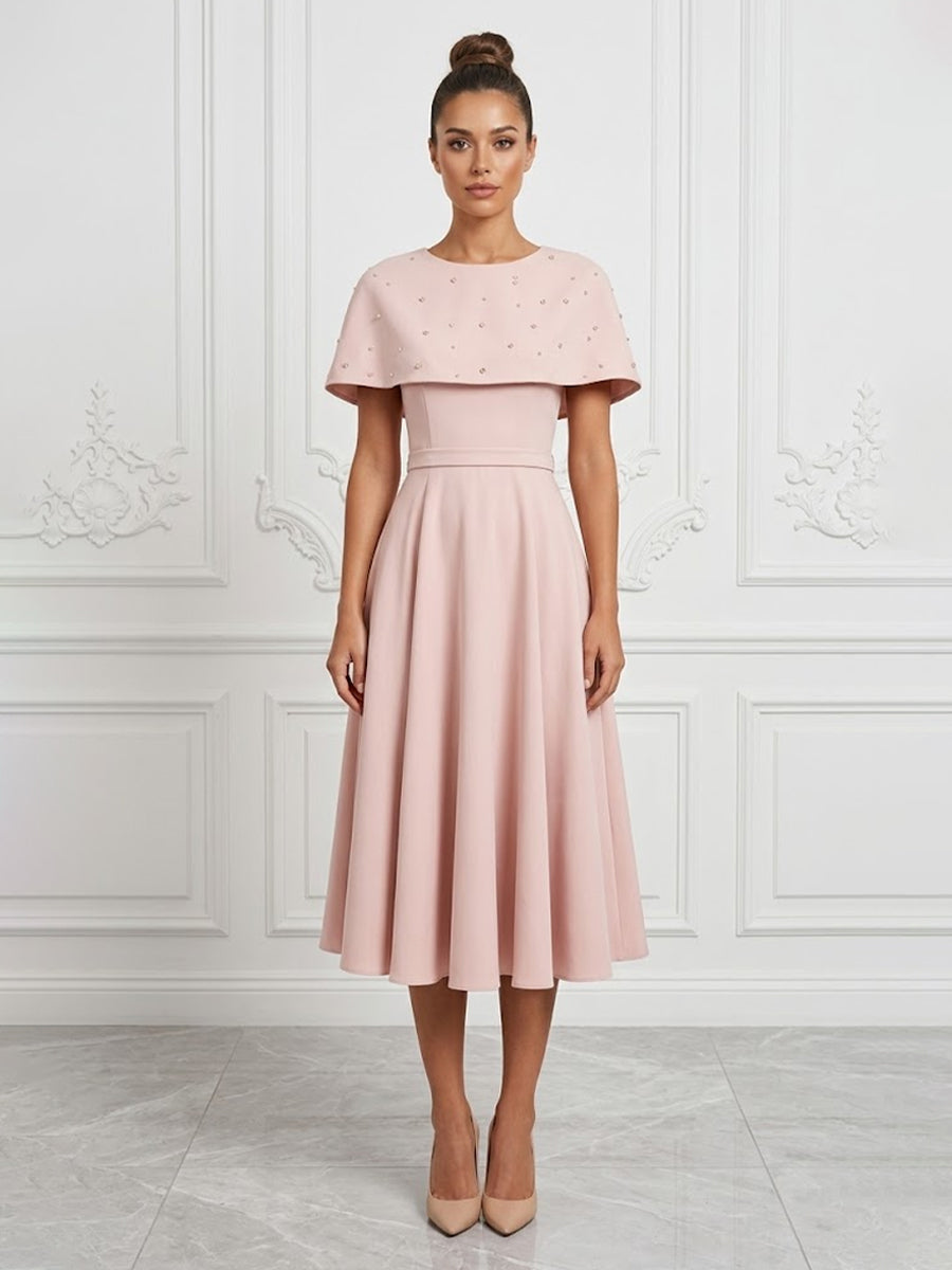 Satin A-Line/Princess Scoop Neck Tea-Length Cocktail Dresses with Pleats
