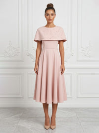 Satin A-Line/Princess Scoop Neck Tea-Length Cocktail Dresses with Pleats
