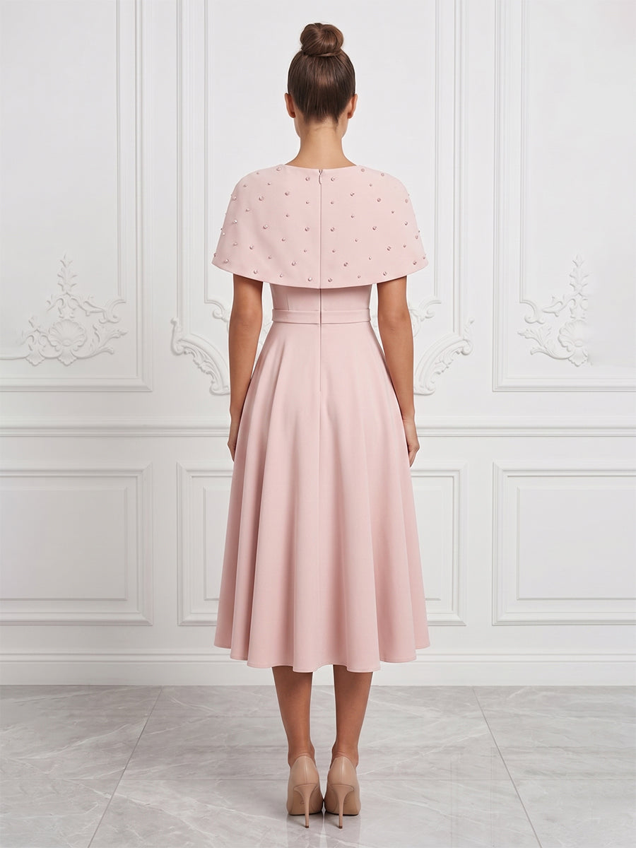 Satin A-Line/Princess Scoop Neck Tea-Length Cocktail Dresses with Pleats