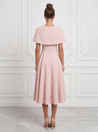 Satin A-Line/Princess Scoop Neck Tea-Length Cocktail Dresses with Pleats