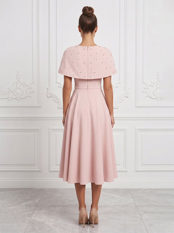 Satin A-Line/Princess Scoop Neck Tea-Length Cocktail Dresses with Pleats