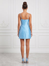 Satin Bodycon Spaghetti Straps Short Cocktail Dresses with Ruched Waist & Pockets