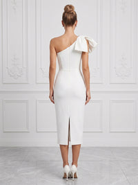 Stretch Jersey Sheath/Column One Shoulder Tea-Length Cocktail Dresses with Bow