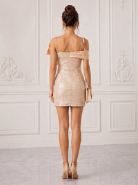 Sequin Bodycon Off Shoulder Short Cocktail Dresses with Ruched Bodice