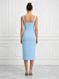 Stretch Jersey Sheath/Column Square Neck Tea-Length Cocktail Dresses with Slit