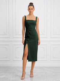 Stretch Jersey Sheath/Column Square Neck Tea-Length Cocktail Dresses with Slit