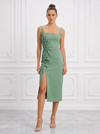 Stretch Jersey Sheath/Column Square Neck Tea-Length Cocktail Dresses with Slit