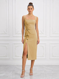 Stretch Jersey Sheath/Column Square Neck Tea-Length Cocktail Dresses with Slit