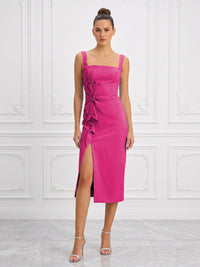 Stretch Jersey Sheath/Column Square Neck Tea-Length Cocktail Dresses with Slit