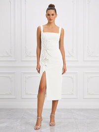 Stretch Jersey Sheath/Column Square Neck Tea-Length Cocktail Dresses with Slit
