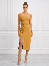 Stretch Jersey Sheath/Column Square Neck Tea-Length Cocktail Dresses with Slit