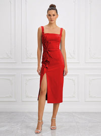 Stretch Jersey Sheath/Column Square Neck Tea-Length Cocktail Dresses with Slit