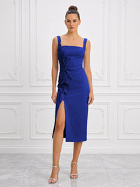 Stretch Jersey Sheath/Column Square Neck Tea-Length Cocktail Dresses with Slit