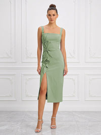 Stretch Jersey Sheath/Column Square Neck Tea-Length Cocktail Dresses with Slit