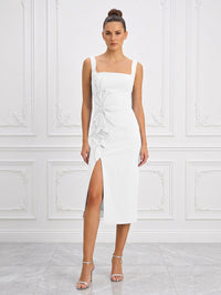 Stretch Jersey Sheath/Column Square Neck Tea-Length Cocktail Dresses with Slit