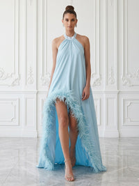Chiffon A-Line/Princess Halter High-Low Cocktail Dresses with Feather Trim