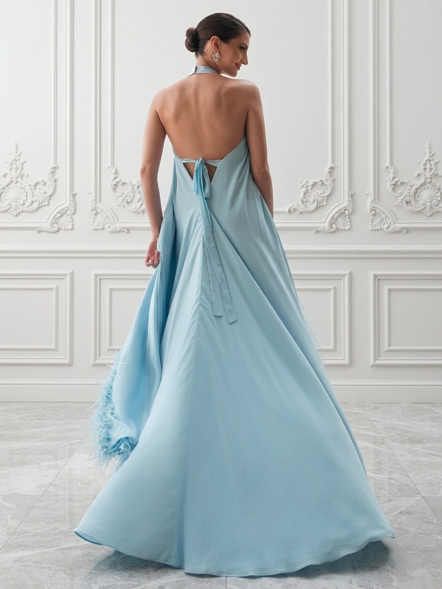 Chiffon A-Line/Princess Halter High-Low Cocktail Dresses with Feather Trim
