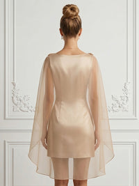 Satin Bodycon Scoop Neck Short Cocktail Dresses with 3D Flowers