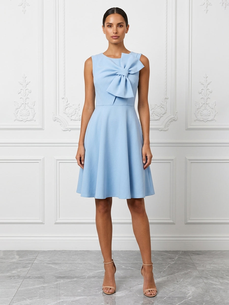 Stretch Jersey A-Line/Princess Scoop Neck Short Cocktail Dresses with Bow
