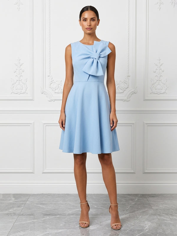 Stretch Jersey A-Line/Princess Scoop Neck Short Cocktail Dresses with Bow