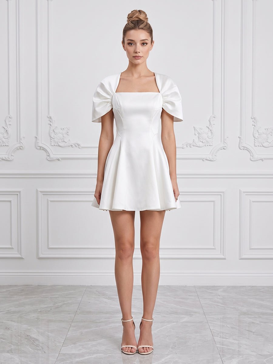 Satin A-Line/Princess Square Neck Short Cocktail Dresses with Pleats