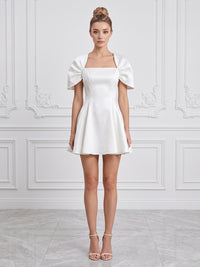 Satin A-Line/Princess Square Neck Short Cocktail Dresses with Pleats