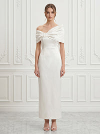 Satin Sheath/Column Off Shoulder Tea-Length Cocktail Dresses for Women