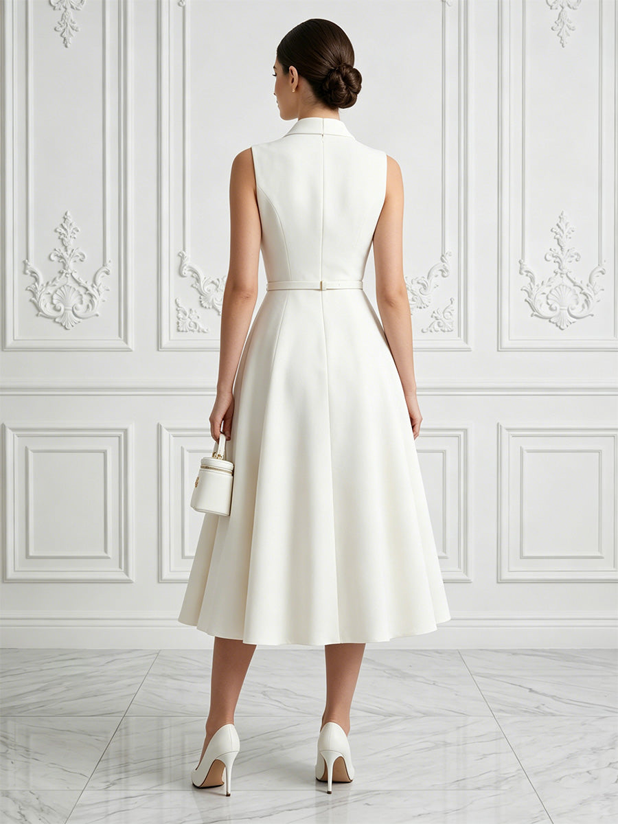 Satin A-Line/Princess V-Neck Tea-Length Cocktail Dresses with Pleats & Belt