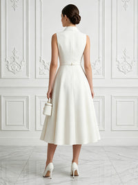 Satin A-Line/Princess V-Neck Tea-Length Cocktail Dresses with Pleats & Belt
