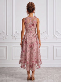 Floral Embroidery A-Line/Princess Scoop Neck High-Low Cocktail Dresses with Ruched Waist & Pockets