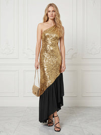 Sequin Mermaid/Trumpet One Shoulder Tea-Length Cocktail Dresses with Ruffles