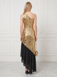 Sequin Mermaid/Trumpet One Shoulder Tea-Length Cocktail Dresses with Ruffles