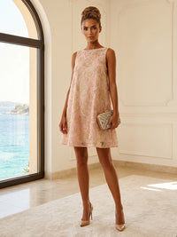 Jacquard Shift Dresses Scoop Neck Short Cocktail Dresses for Women