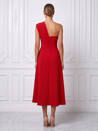 Satin A-Line/Princess One Shoulder Tea-Length Cocktail Dresses with Ruched Waist