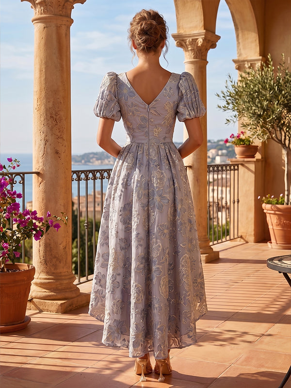 Jacquard A-Line/Princess V-Neck High-Low Cocktail Dresses with Pleats & Pockets