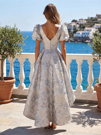 Jacquard A-Line/Princess V-Neck High-Low Cocktail Dresses with Pleats