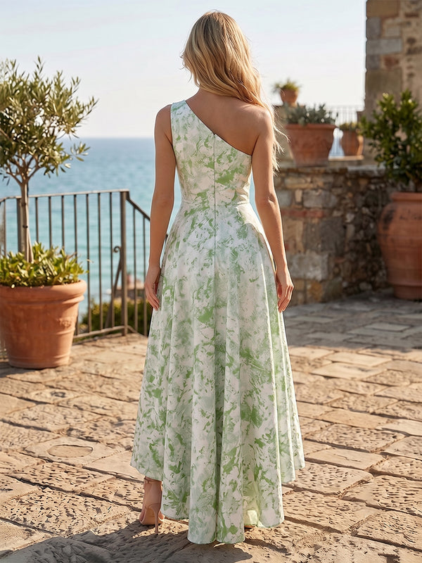 Jacquard A-Line/Princess One Shoulder High-Low Cocktail Dresses with Pleats & Pockets